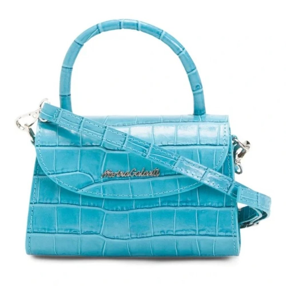 MARINA GALANTI Made In Italy Leather Croc Embossed Crossbody Turquoise Bag
